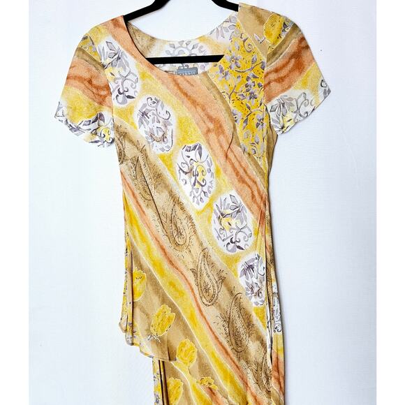 Vintage Rabbit Rabbit Rabbit Rayon Short Sleeve Maxi Dress Sheer Layered Size 2 - Picture 7 of 9